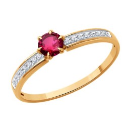 Кольцо из золота с бриллиантами и рубином 51-210-02413-2
