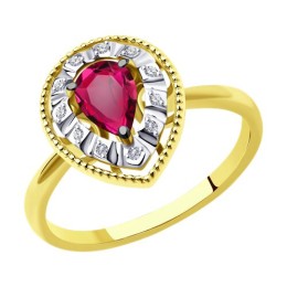 Кольцо из желтого золота с бриллиантами и рубином 53-210-01079-2