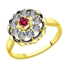 Кольцо из комбинированного золота с бриллиантами и рубином 53-210-01783-1