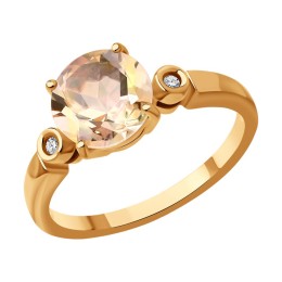 Кольцо из золота с бриллиантами и морганитом 6014300
