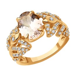 Кольцо из золота с бриллиантами и морганитом 6014313