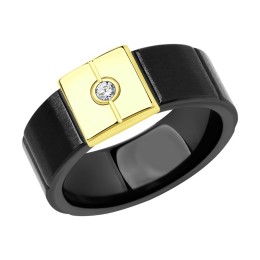 Кольцо из желтого золота с бриллиантом и керамической вставкой 6015088-2