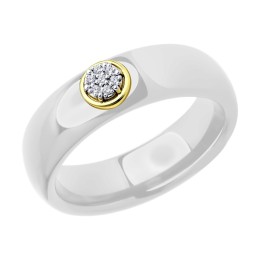 Кольцо из желтого золота с бриллиантами и керамической вставкой 6015105-2