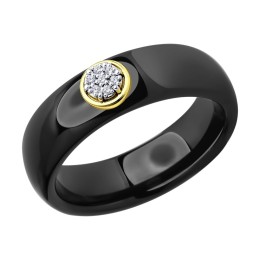Кольцо из желтого золота с бриллиантами и керамической вставкой 6015106-2