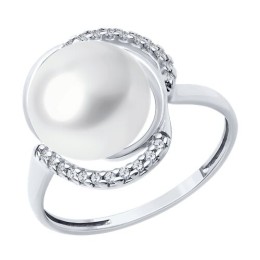 Кольцо из серебра с жемчугом и фианитами 92014223