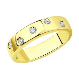 Кольцо из золочёного серебра с фианитами 93-110-01515-2