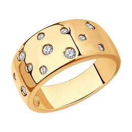 Кольцо из золочёного серебра с фианитами 93-110-01516-1