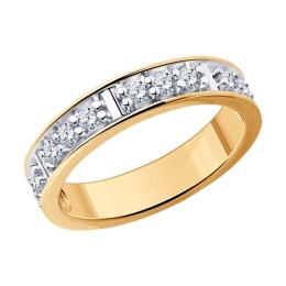 Кольцо из золочёного серебра с фианитами 93-110-01544-1