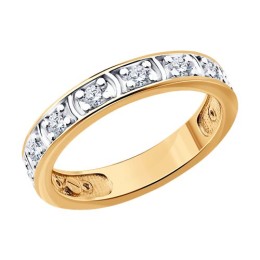 Кольцо из золочёного серебра с фианитами 93-110-01605-1