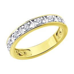 Кольцо из золочёного серебра с фианитами 93-110-01605-2