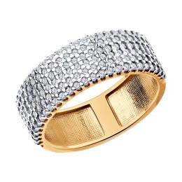 Кольцо из золочёного серебра с фианитами 93-110-01762-1