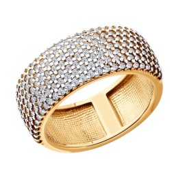 Кольцо из золочёного серебра с фианитами 93-110-01764-1