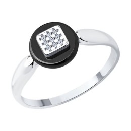 Кольцо из серебра с керамической вставкой и фианитами 94-110-01265-1