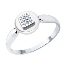 Кольцо из серебра с керамической вставкой и фианитами 94-110-01265-2