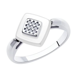 Кольцо из серебра с керамической вставкой и фианитами 94-110-01270-2