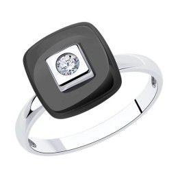 Кольцо из серебра с керамической вставкой и фианитом 94-110-01278-1