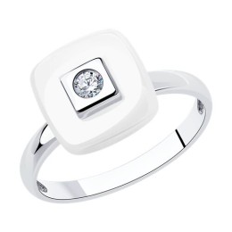 Кольцо из серебра с керамической вставкой и фианитом 94-110-01278-2