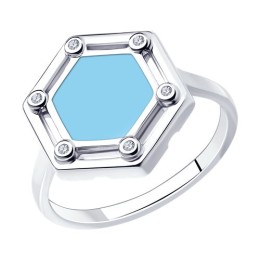 Кольцо из серебра с фианитами и эмалью 94-110-01591-1