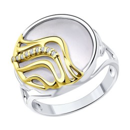 Кольцо из золочёного серебра с фианитами 94-110-01687-1