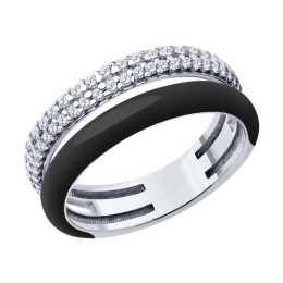 Кольцо из серебра с фианитами и эмалью 94-110-01893-1
