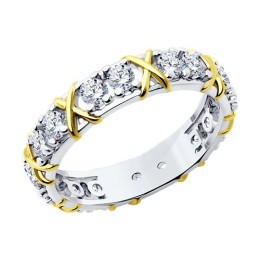 Кольцо из золочёного серебра с фианитами 94-110-01990-1