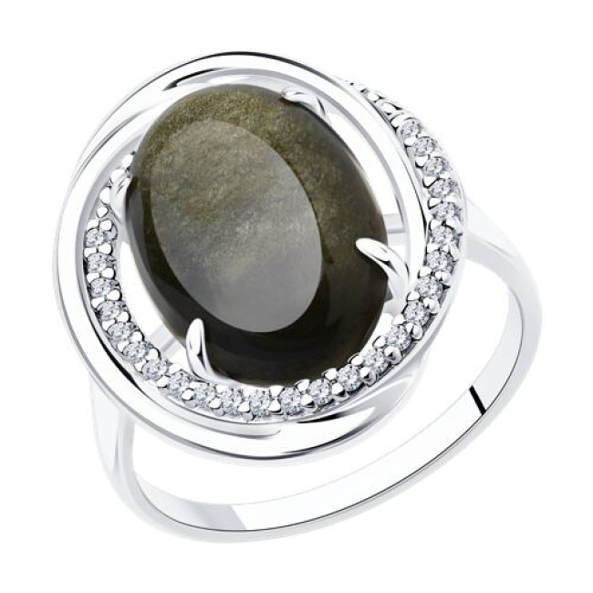 Кольцо из серебра с обсидианом и фианитами 94-310-00962-1