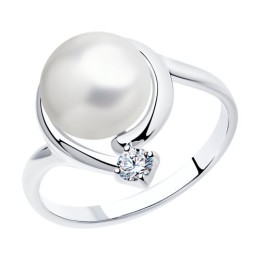 Кольцо из серебра с жемчугом и фианитом 94-310-01111-1