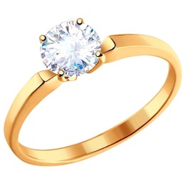Узкое помолвочное кольцо из золота с фианитом 010184