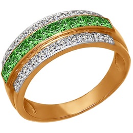 Кольцо из золота с зелеными фианитами 011561