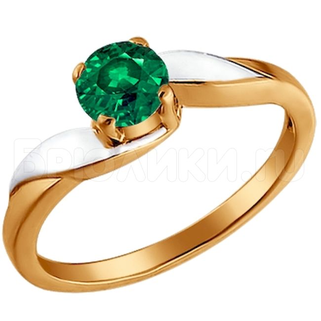 Помолвочное кольцо c зеленым камнем 014140