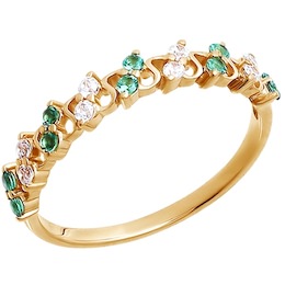 Кольцо из золота с зелеными фианитами 015850
