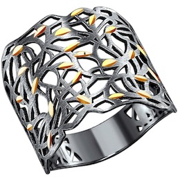 Тёмное ажурное кольцо с алмазной гранью 016484