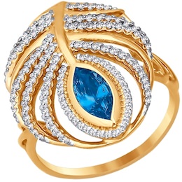 Кольцо из золота с голубым фианитом 016507