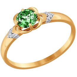 Кольцо из золота с зелёным фианитом 016546