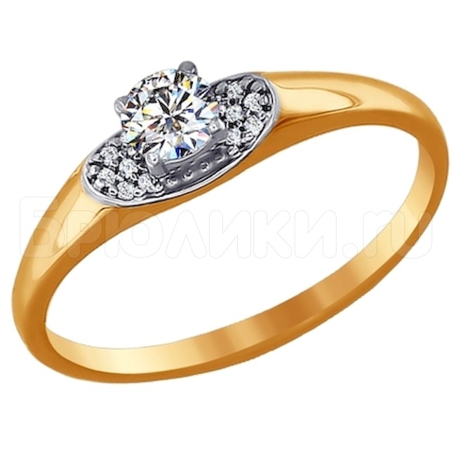 Помолвочное кольцо из комбинированного золота с фианитами 016618