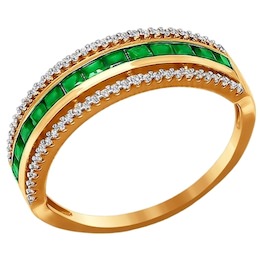 Кольцо из золота с зелеными фианитами 016664