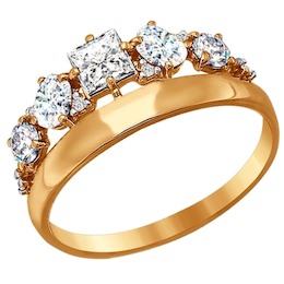 Золотое кольцо с крупными фианитами 016667