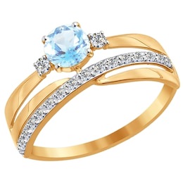Кольцо из золота с голубым фианитом 016919