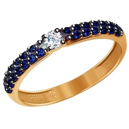 Кольцо из золота с синими фианитами 017019