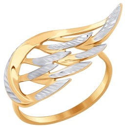 Золотое кольцо «Крыло» с алмазной гранью 017034