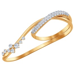 Кольцо на два пальца из золота с фианитами 017055