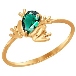 Кольцо «Лягушка» из золота с зелёным фианитом 017272