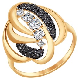Кольцо из золота с бесцветными и чёрными фианитами 017329