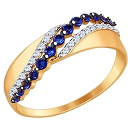 Кольцо из золота с синими и бесцветными фианитами 017361