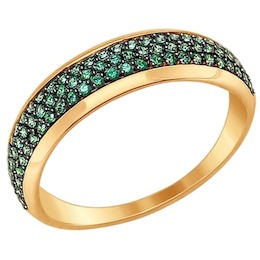 Кольцо из золота с зелеными фианитами 017377