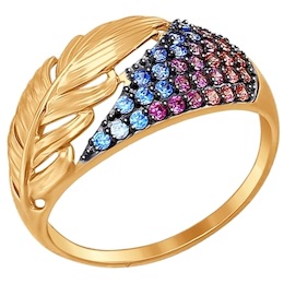 Кольцо из золота с голубыми и розовыми фианитами 017410