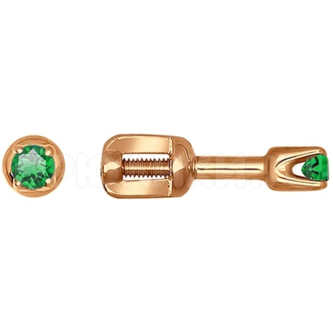 Серьги-пусеты из золота с зелеными фианитами 021944