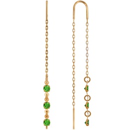 Серьги-цепочки из золота с зелеными фианитами 022812