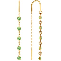 Серьги-цепочки из золота с зелеными фианитами 022815