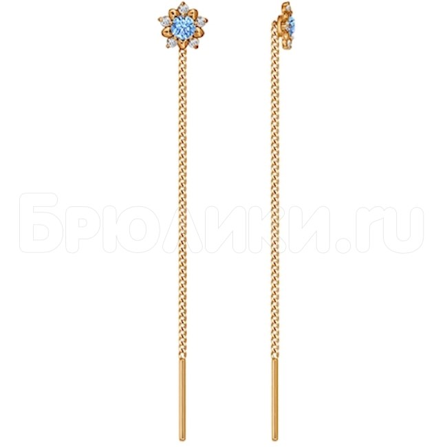 Серьги-цепочки из золота с голубыми фианитами 024797